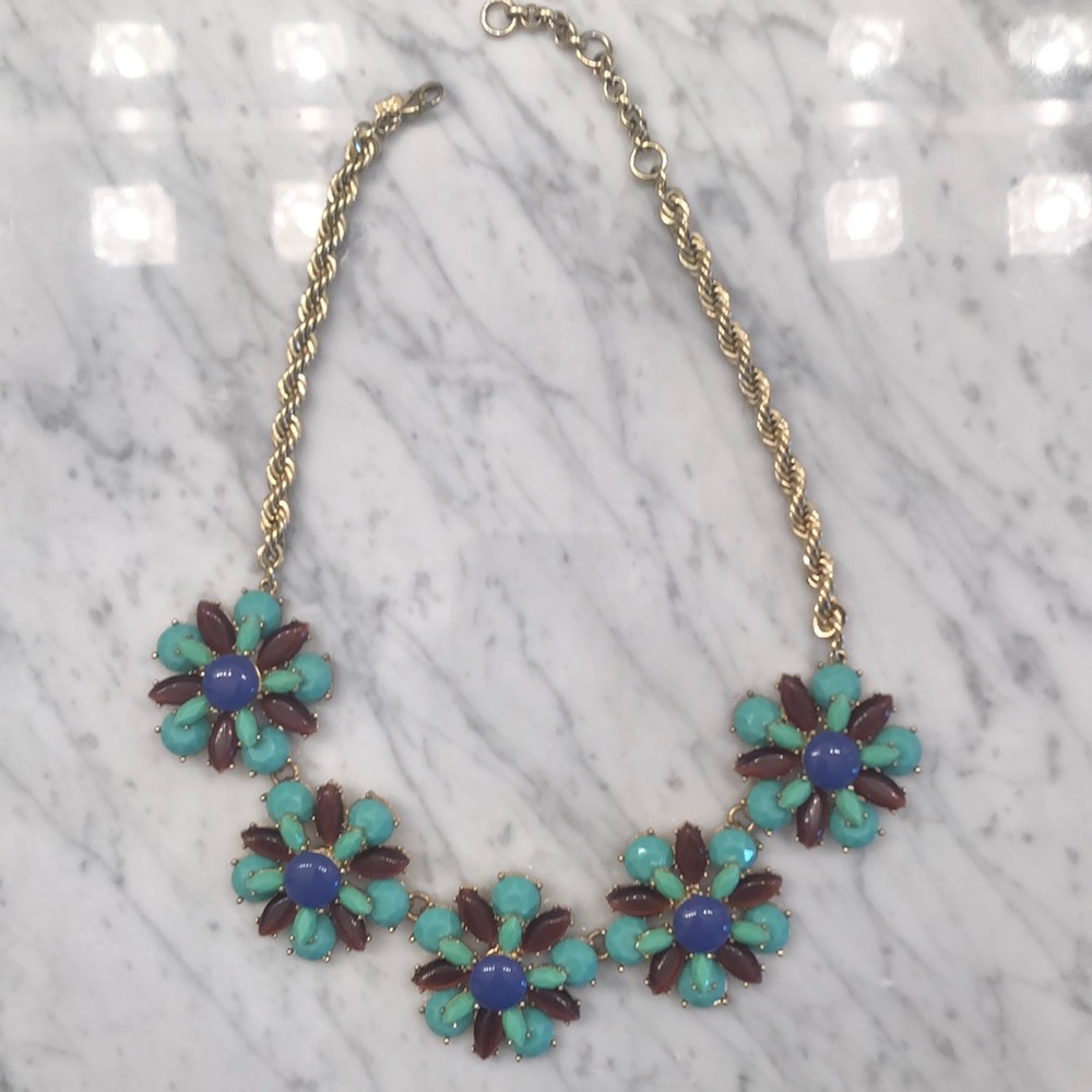 BR turquoise & violet flower statement necklace